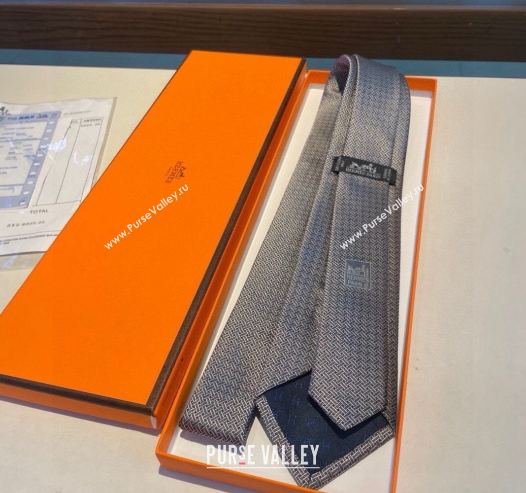 Hermes H Striped Silk Tie Grey 2024 030401 (XMN-240304117)