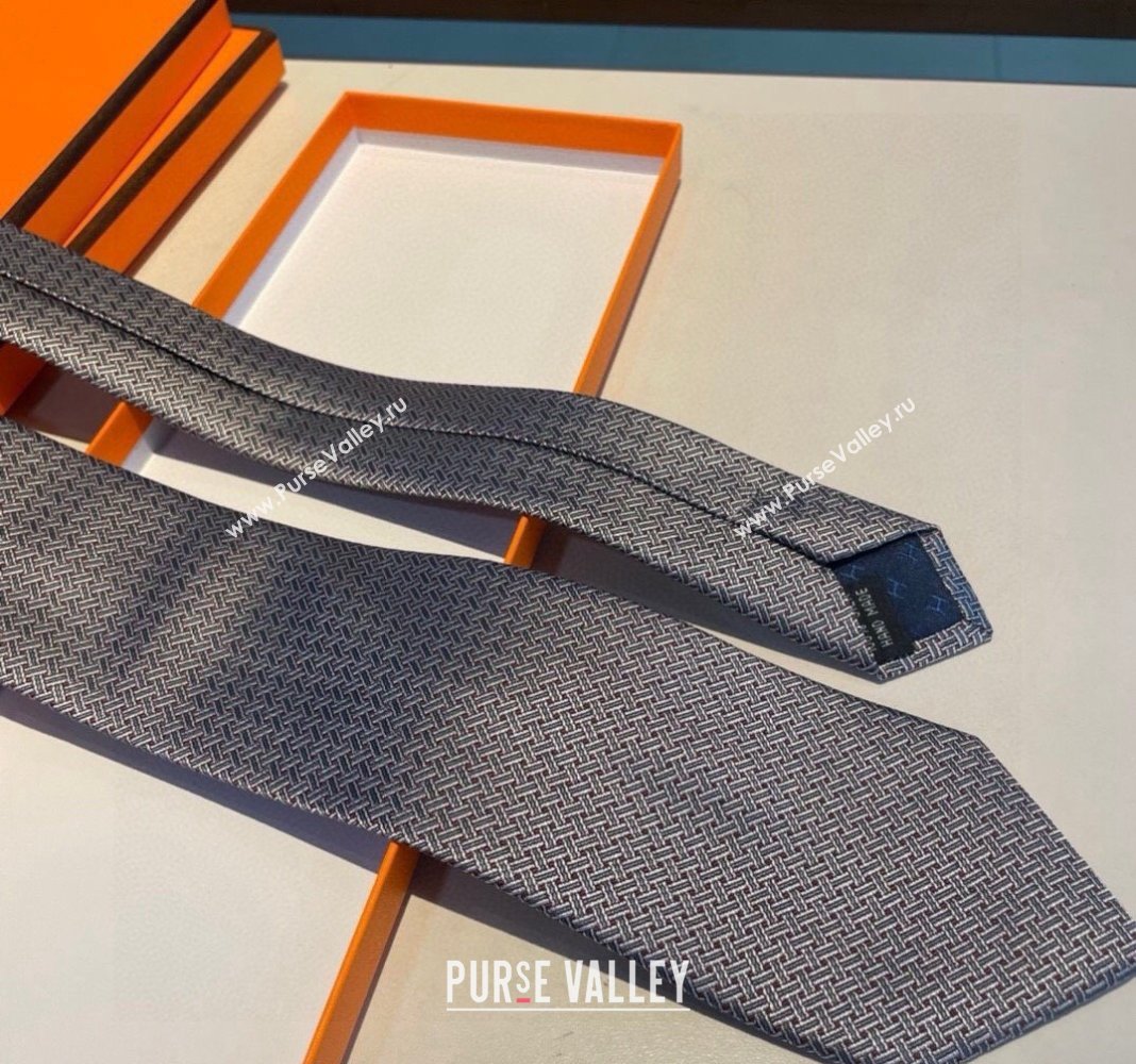 Hermes H Striped Silk Tie Grey 2024 030401 (XMN-240304117)