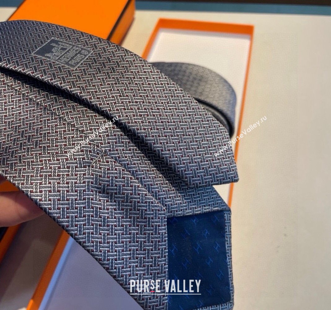 Hermes H Striped Silk Tie Grey 2024 030401 (XMN-240304117)