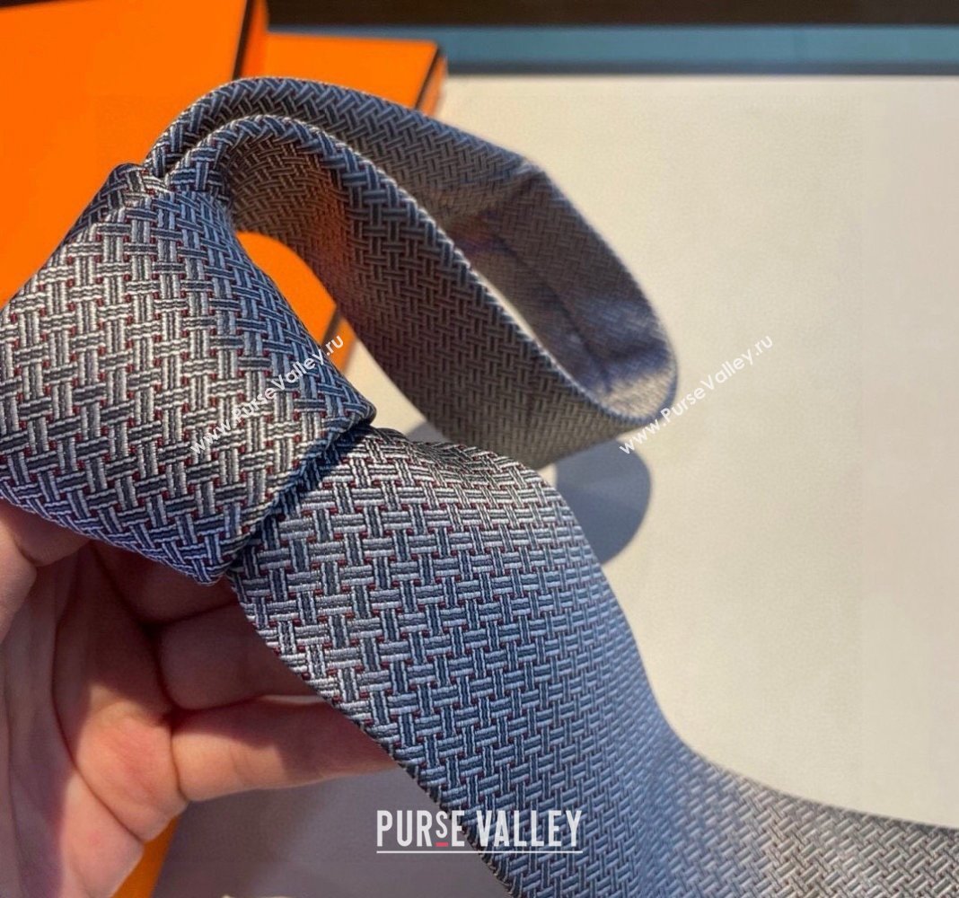 Hermes H Striped Silk Tie Grey 2024 030401 (XMN-240304117)