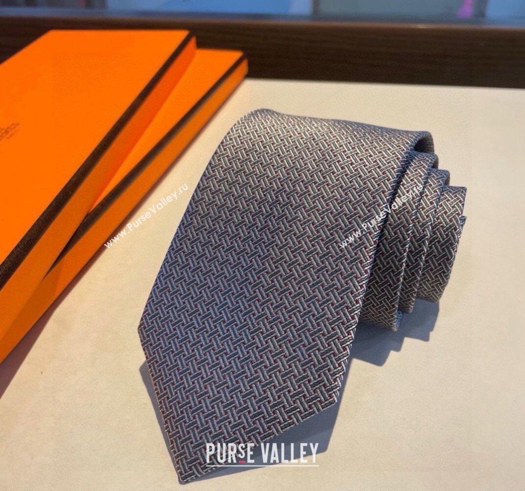 Hermes H Striped Silk Tie Grey 2024 030401 (XMN-240304117)