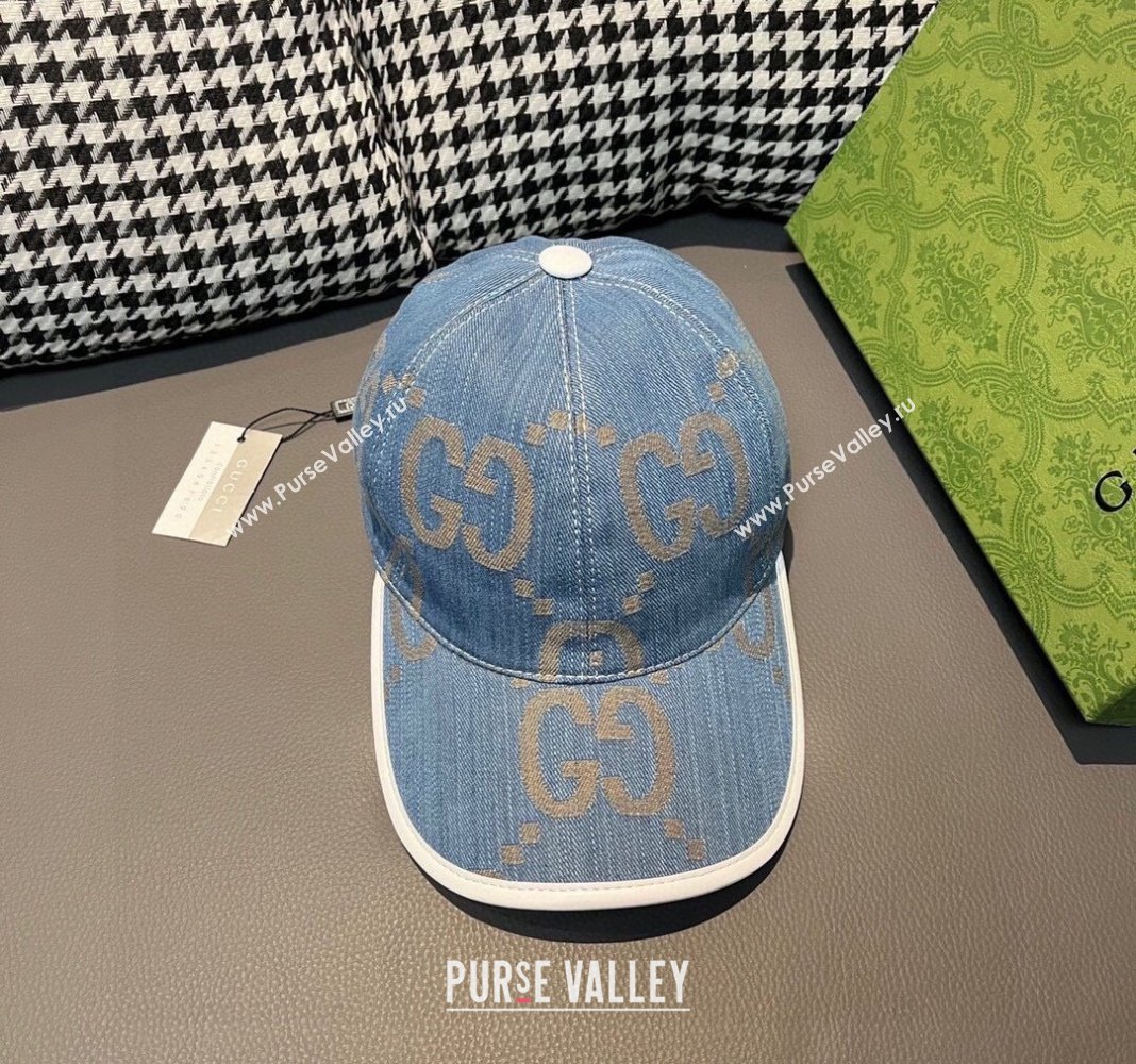 Gucci Jumbo GG Denim Baseball hat Light Blue 2024 0301 (XMN-240301101)