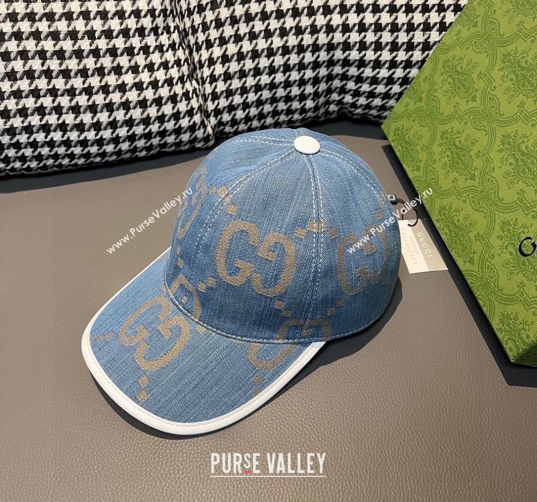 Gucci Jumbo GG Denim Baseball hat Light Blue 2024 0301 (XMN-240301101)