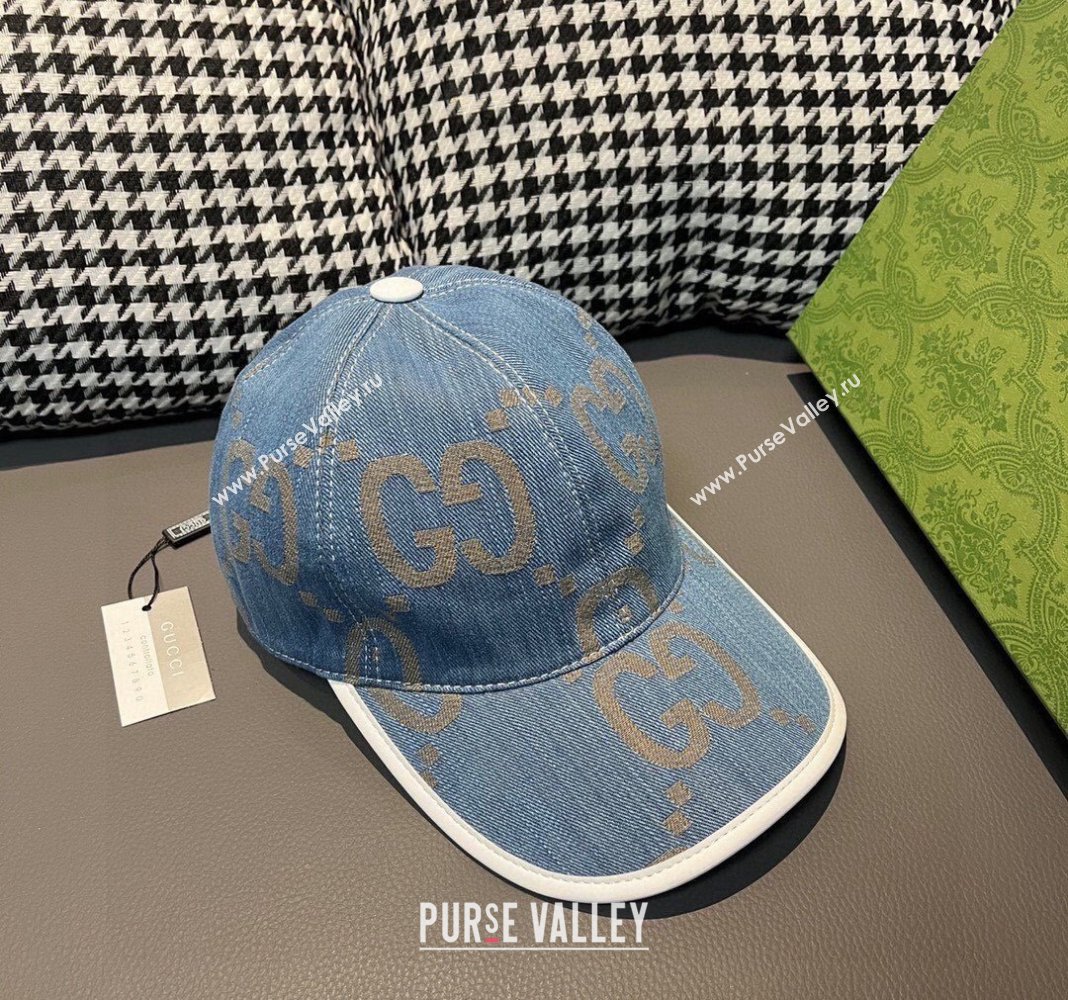 Gucci Jumbo GG Denim Baseball hat Light Blue 2024 0301 (XMN-240301101)