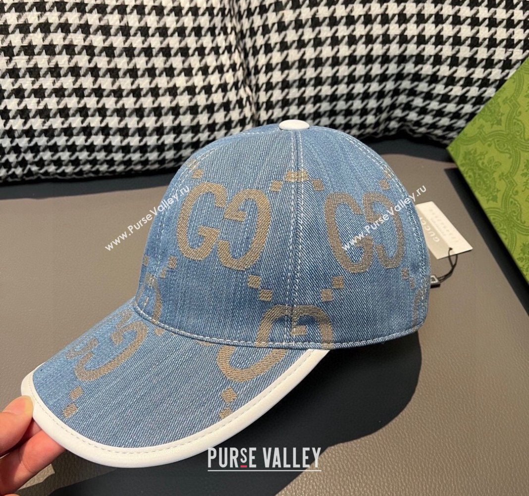 Gucci Jumbo GG Denim Baseball hat Light Blue 2024 0301 (XMN-240301101)