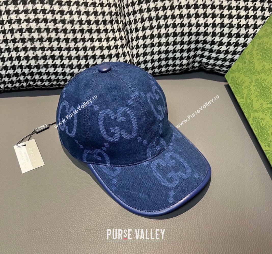 Gucci Jumbo GG Denim Baseball hat Navy Blue 2024 0301 (XMN-240301102)