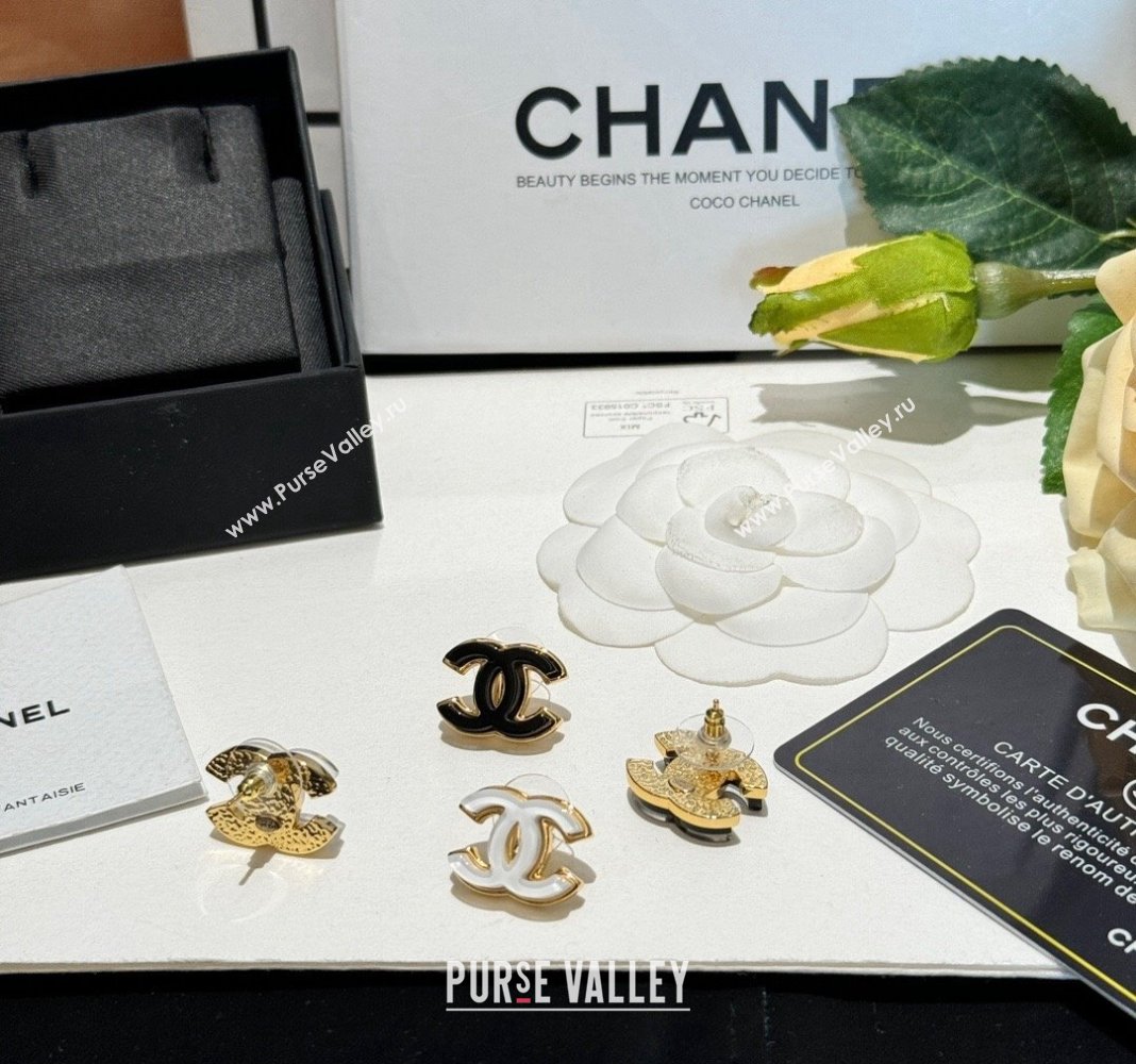 Chanel CC Stud Earrings White/Black 2024 0301 (YF-240301009)