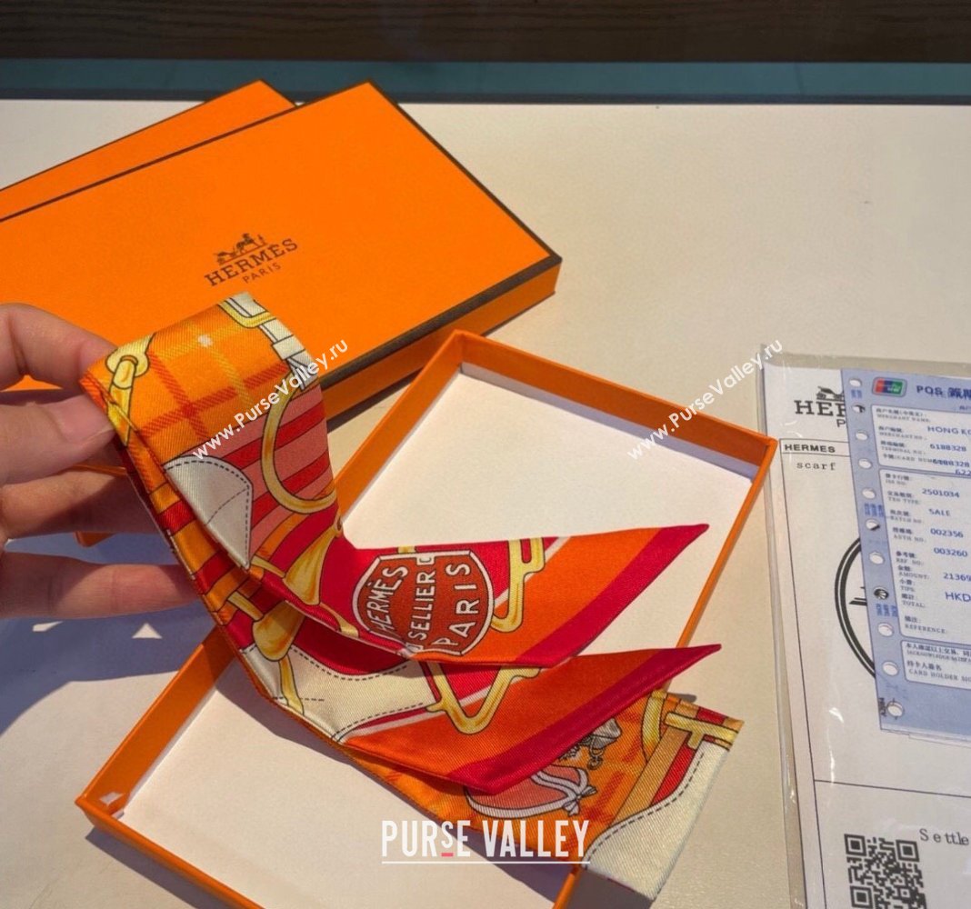 Hermes Silk Bandeau Scarf 5x86cm Orange 2024 0305 (XMN-240304047)