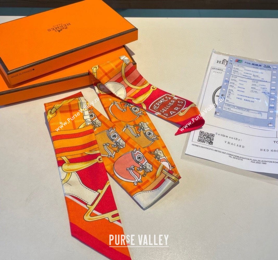 Hermes Silk Bandeau Scarf 5x86cm Orange 2024 0305 (XMN-240304047)