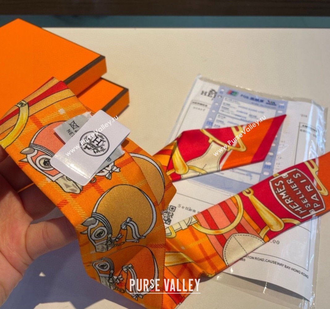 Hermes Silk Bandeau Scarf 5x86cm Orange 2024 0305 (XMN-240304047)