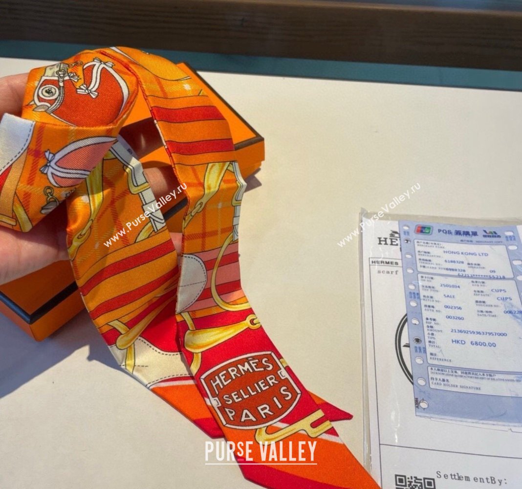 Hermes Silk Bandeau Scarf 5x86cm Orange 2024 0305 (XMN-240304047)
