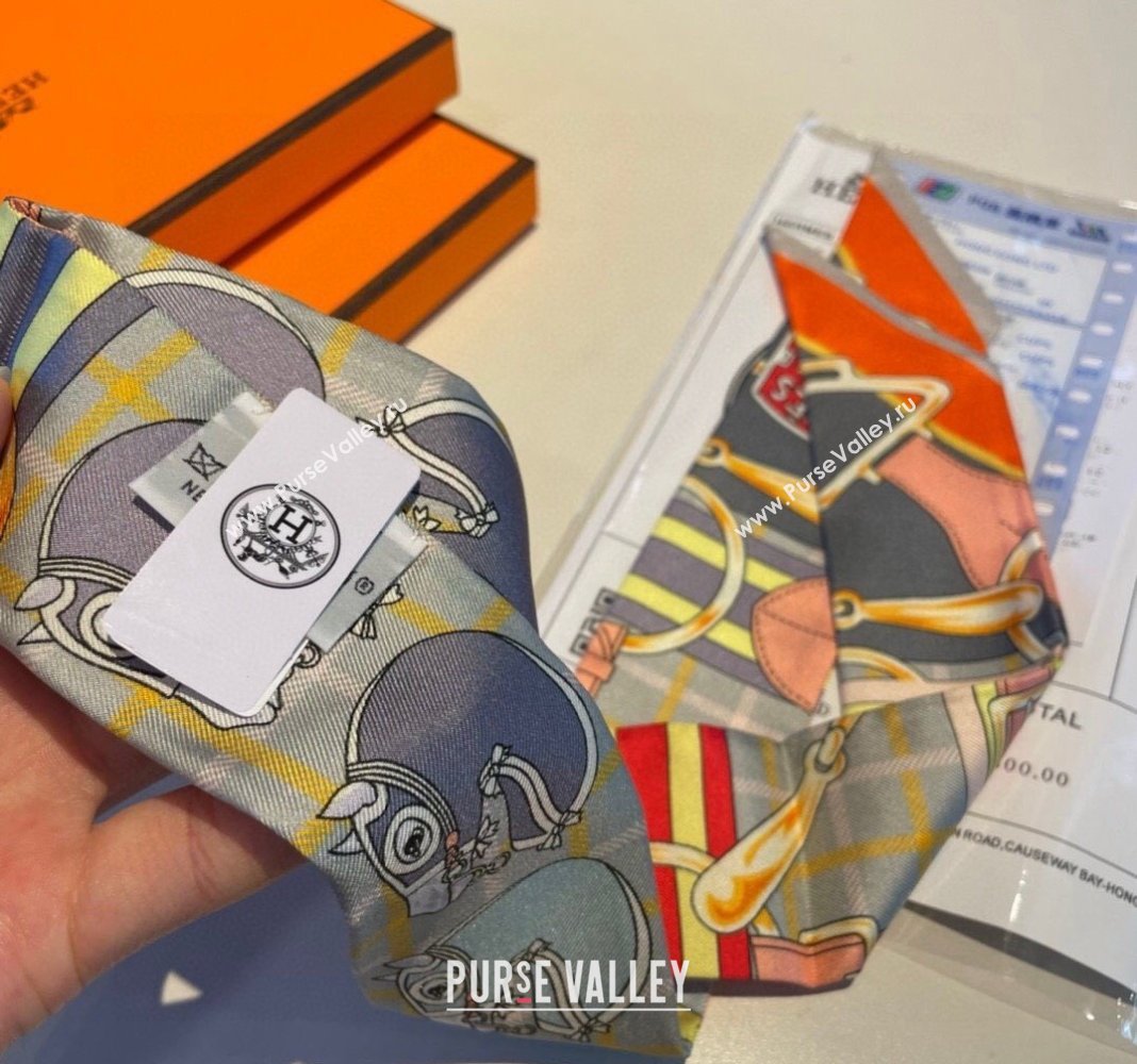 Hermes Silk Bandeau Scarf 5x86cm Grey 2024 0305 (XMN-240304048)
