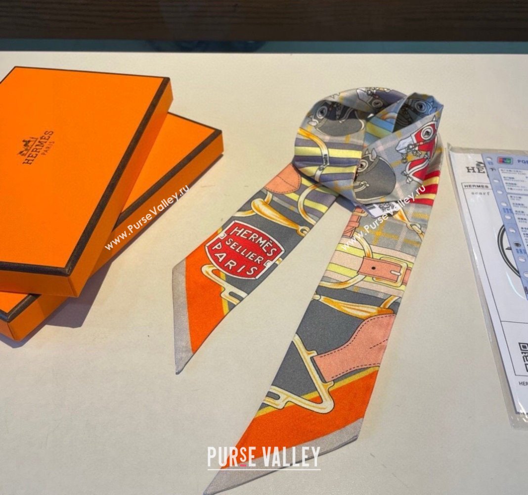 Hermes Silk Bandeau Scarf 5x86cm Grey 2024 0305 (XMN-240304048)