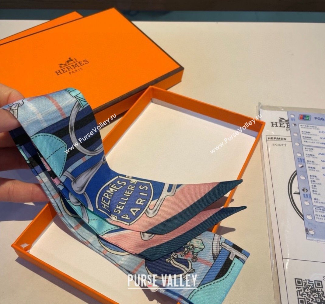 Hermes Silk Bandeau Scarf 5x86cm Blue 2024 0305 (XMN-240304049)