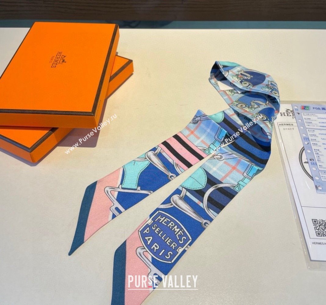 Hermes Silk Bandeau Scarf 5x86cm Blue 2024 0305 (XMN-240304049)