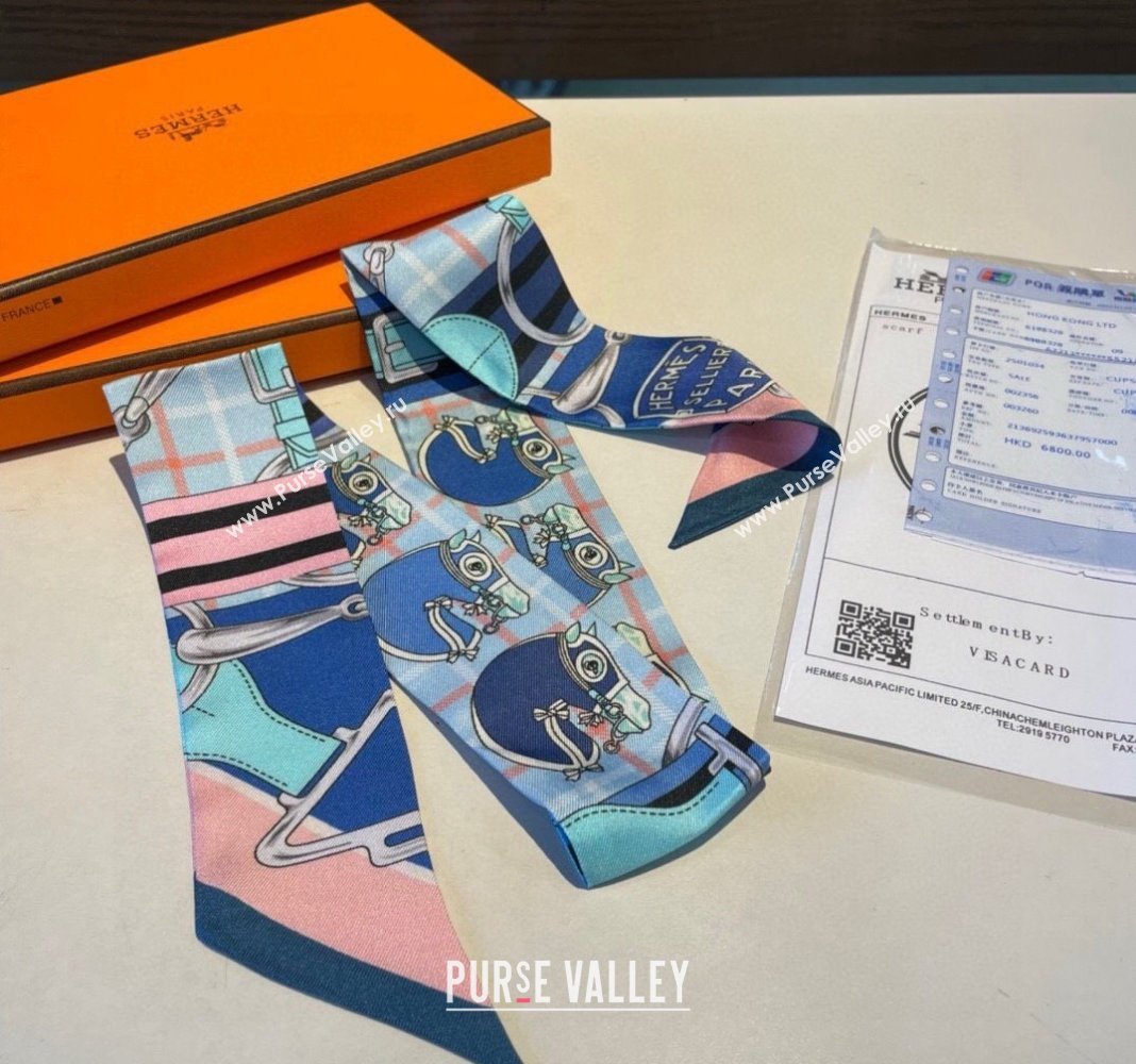 Hermes Silk Bandeau Scarf 5x86cm Blue 2024 0305 (XMN-240304049)