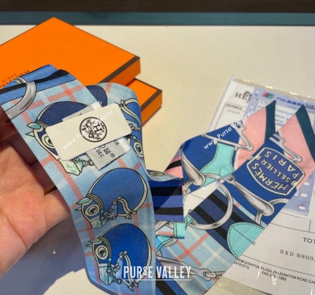 Hermes Silk Bandeau Scarf 5x86cm Blue 2024 0305 (XMN-240304049)