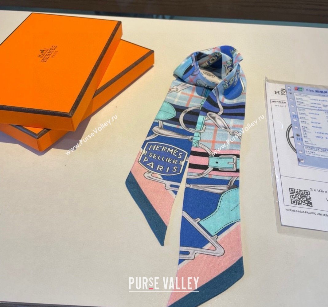 Hermes Silk Bandeau Scarf 5x86cm Blue 2024 0305 (XMN-240304049)