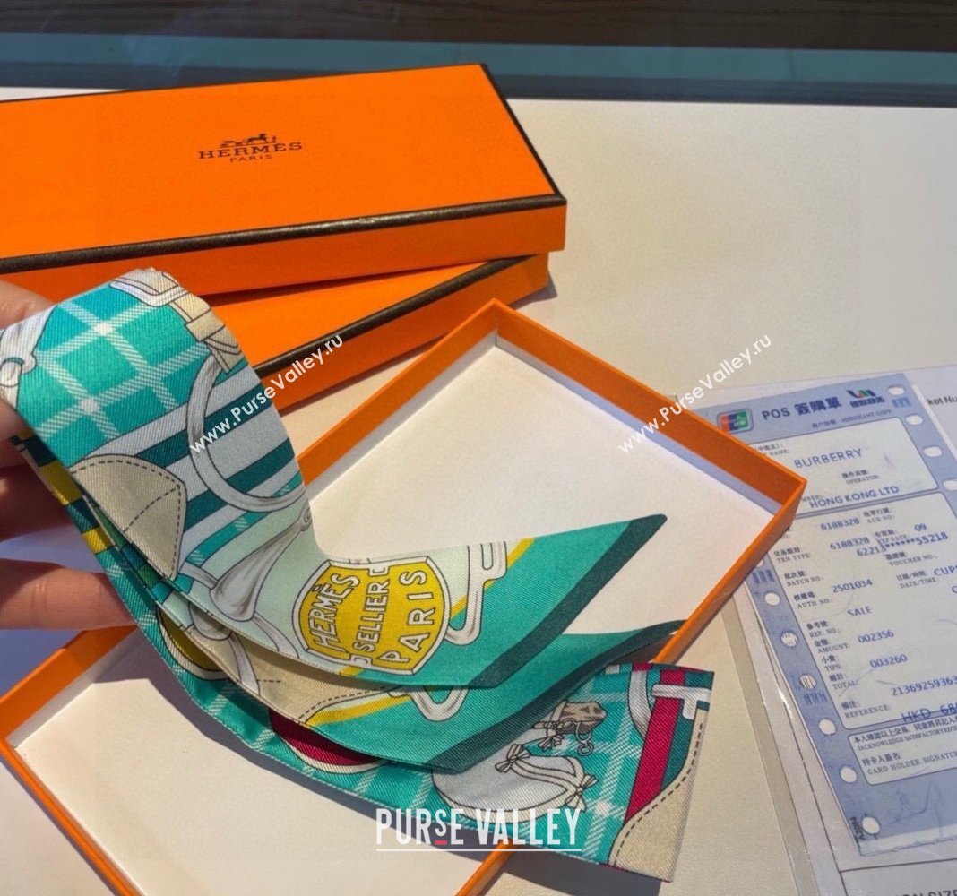 Hermes Silk Bandeau Scarf 5x86cm Green 2024 0305 (XMN-240304051)