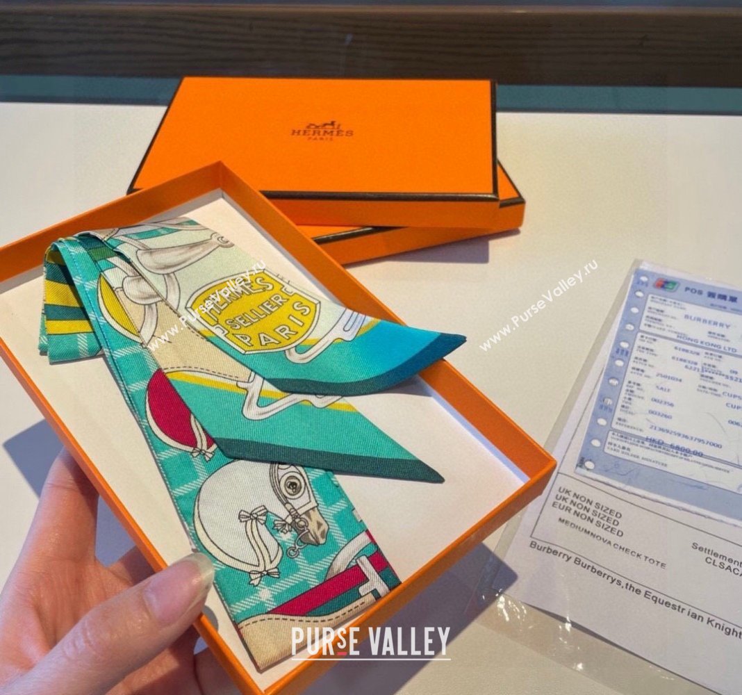 Hermes Silk Bandeau Scarf 5x86cm Green 2024 0305 (XMN-240304051)