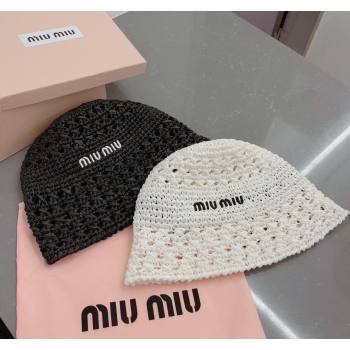 Miu Miu Raffia Straw Bucket hat Black/White 2024 0301 (XMN-240301115)