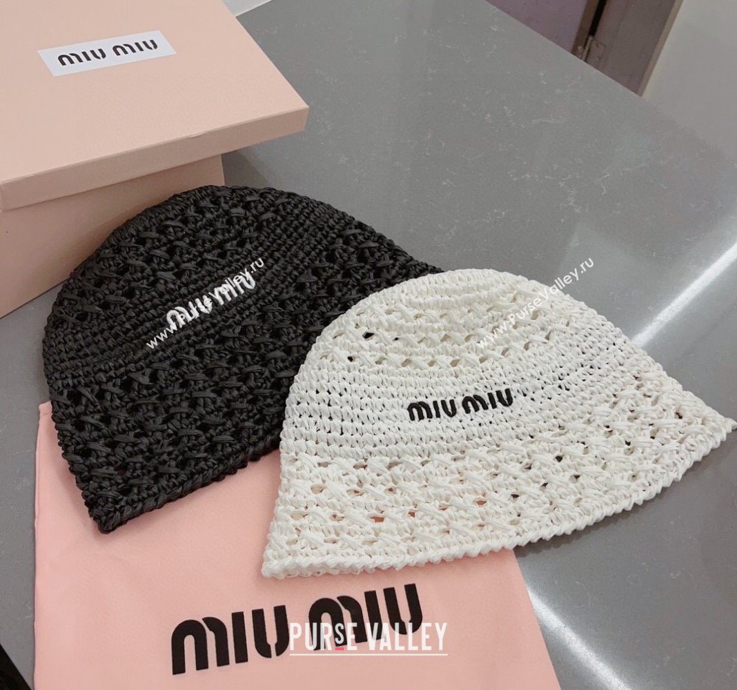 Miu Miu Raffia Straw Bucket hat Black/White 2024 0301 (XMN-240301115)