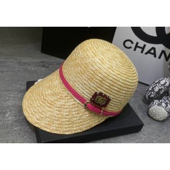 Gucci Straw Hat with Crystals GG Pink 2024 0301 (MAO-240301121)