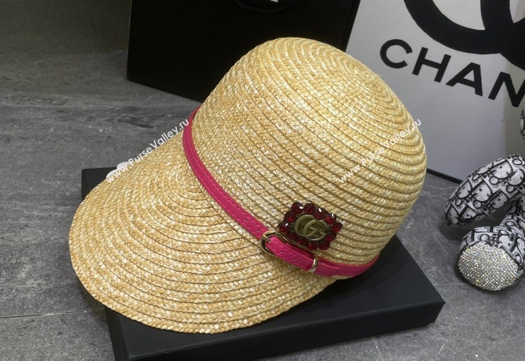 Gucci Straw Hat with Crystals GG Pink 2024 0301 (MAO-240301121)