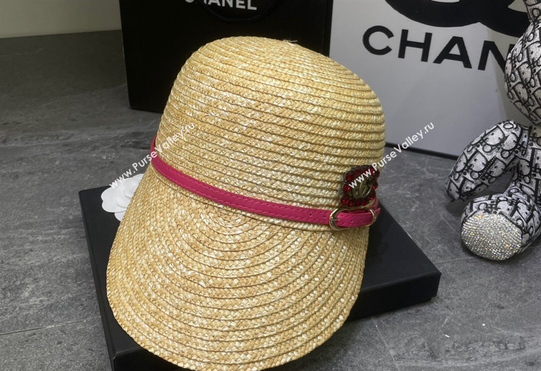 Gucci Straw Hat with Crystals GG Pink 2024 0301 (MAO-240301121)