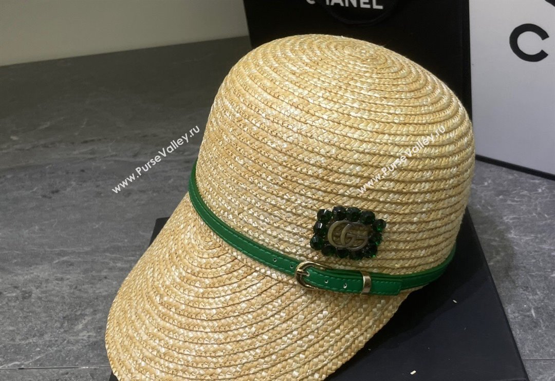 Gucci Straw Hat with Crystals GG Green 2024 0301 (MAO-240301122)