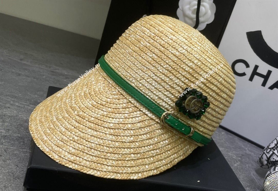 Gucci Straw Hat with Crystals GG Green 2024 0301 (MAO-240301122)