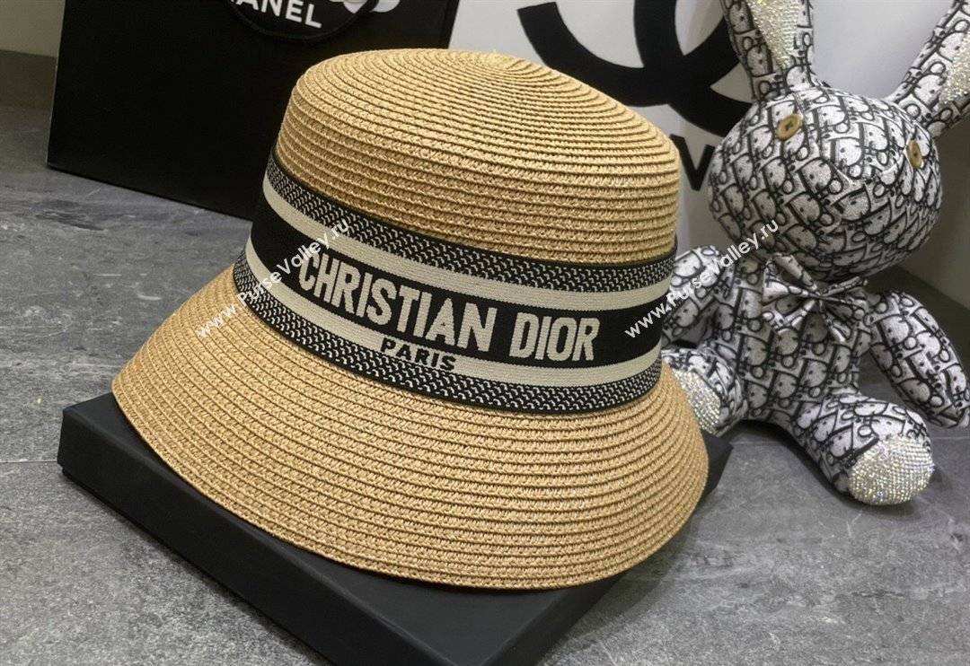 Dior Straw Bucket Hat Gold/Black 2024 0301 (MAO-240301142)