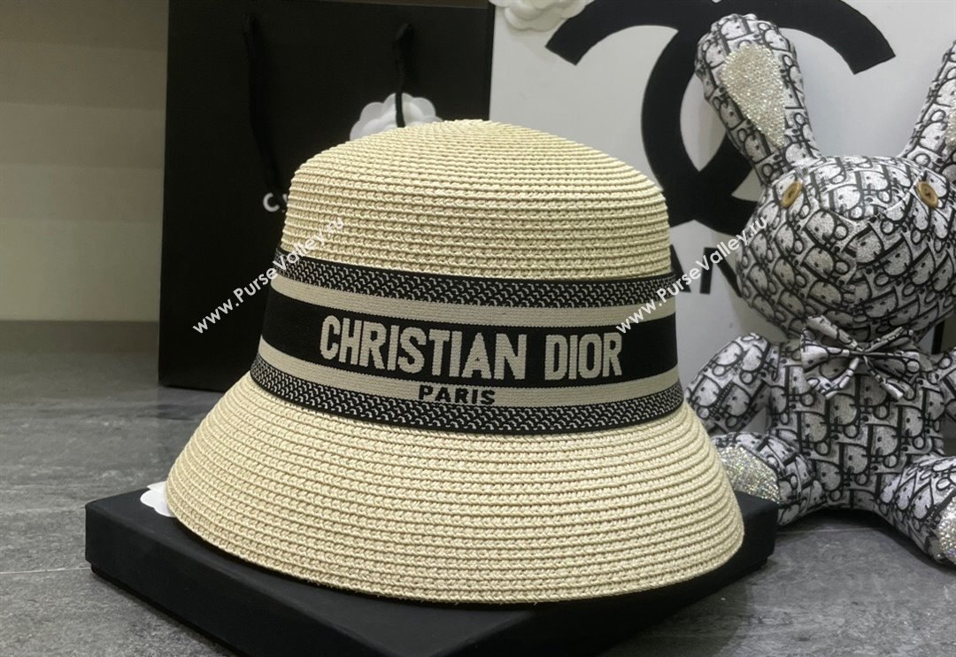 Dior Straw Bucket Hat Beige/Black 2024 0301 (MAO-240301143)