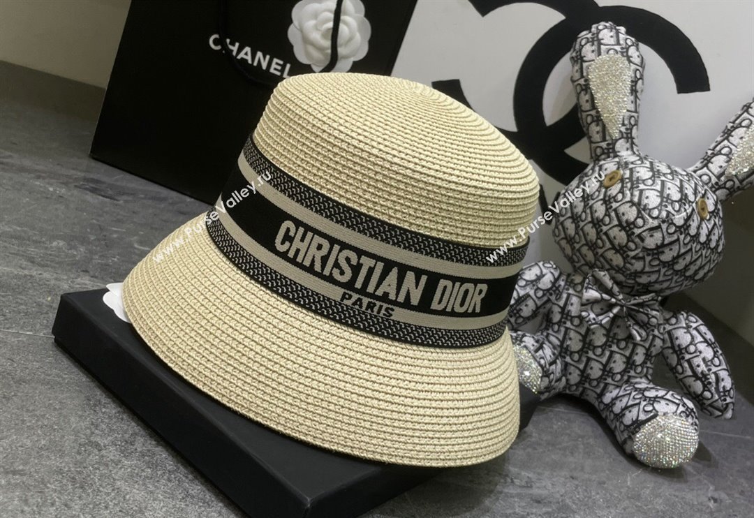 Dior Straw Bucket Hat Beige/Black 2024 0301 (MAO-240301143)