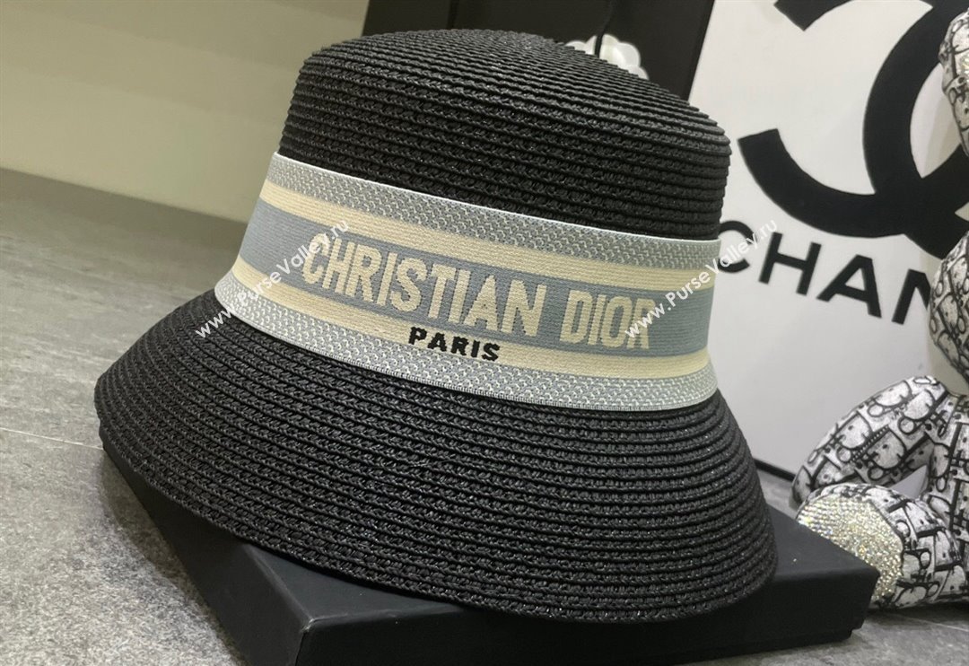 Dior Straw Bucket Hat Black/Grey 2024 0301 (MAO-240301145)