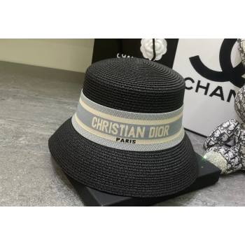 Dior Straw Bucket Hat Black/Grey 2024 0301 (MAO-240301145)
