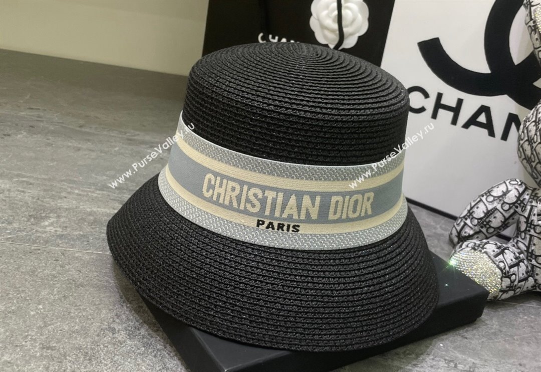 Dior Straw Bucket Hat Black/Grey 2024 0301 (MAO-240301145)
