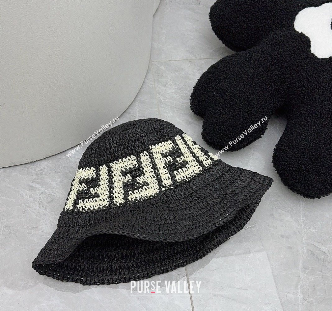 Fendi FF Straw Bucket Hat Black 2024 0302 (MAO-240302008)