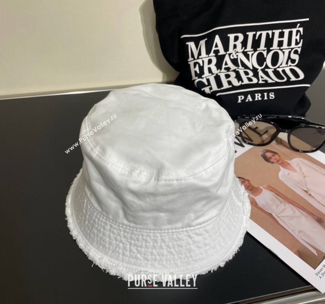 Prada Canvas Bucket Hat with Fringe White 2024 0302 (A-240302048)