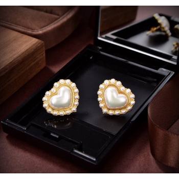 Bottega Veneta Pearls Heart Stud Earrings 2024 0301 (YF-240301054)