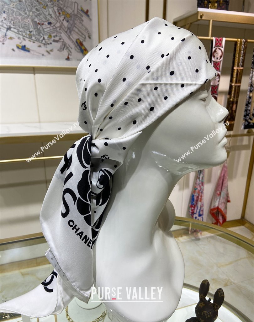 Chanel Camellia Silk Sqaure Scarf 90x90cm White 2024 0304 (A-240304056)