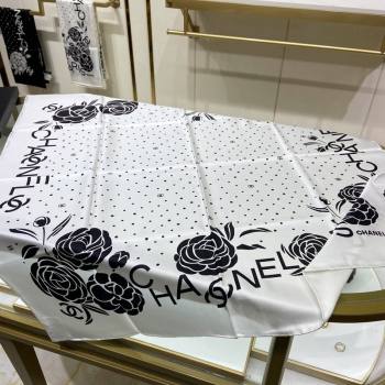 Chanel Camellia Silk Sqaure Scarf 90x90cm White 2024 0304 (A-240304056)