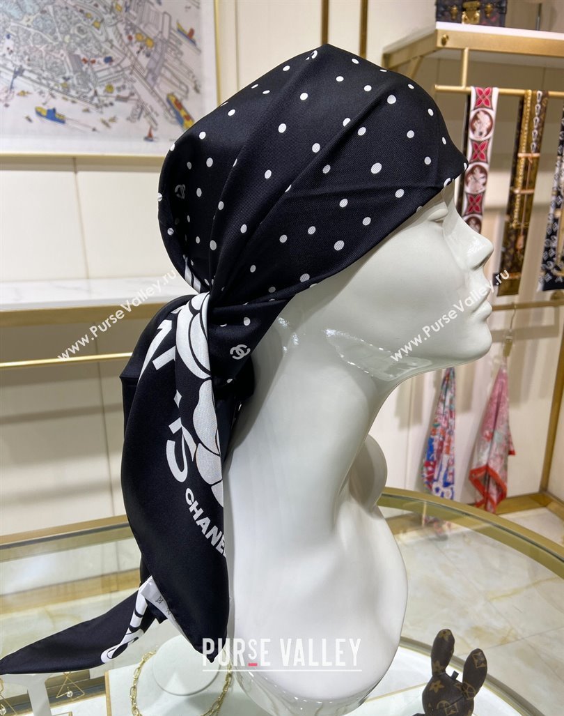 Chanel Camellia Silk Sqaure Scarf 90x90cm Black 2024 0304 (A-240304057)