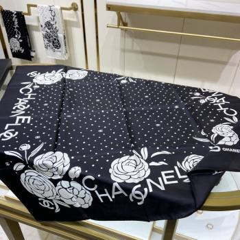 Chanel Camellia Silk Sqaure Scarf 90x90cm Black 2024 0304 (A-240304057)