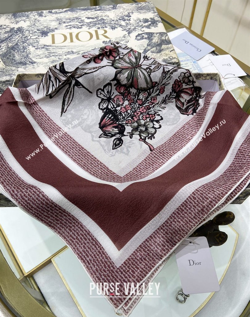 Dior Butterfly Silk Sqaure Scarf 140x140cm Dark Brown 2024 0304 (A-240304058)
