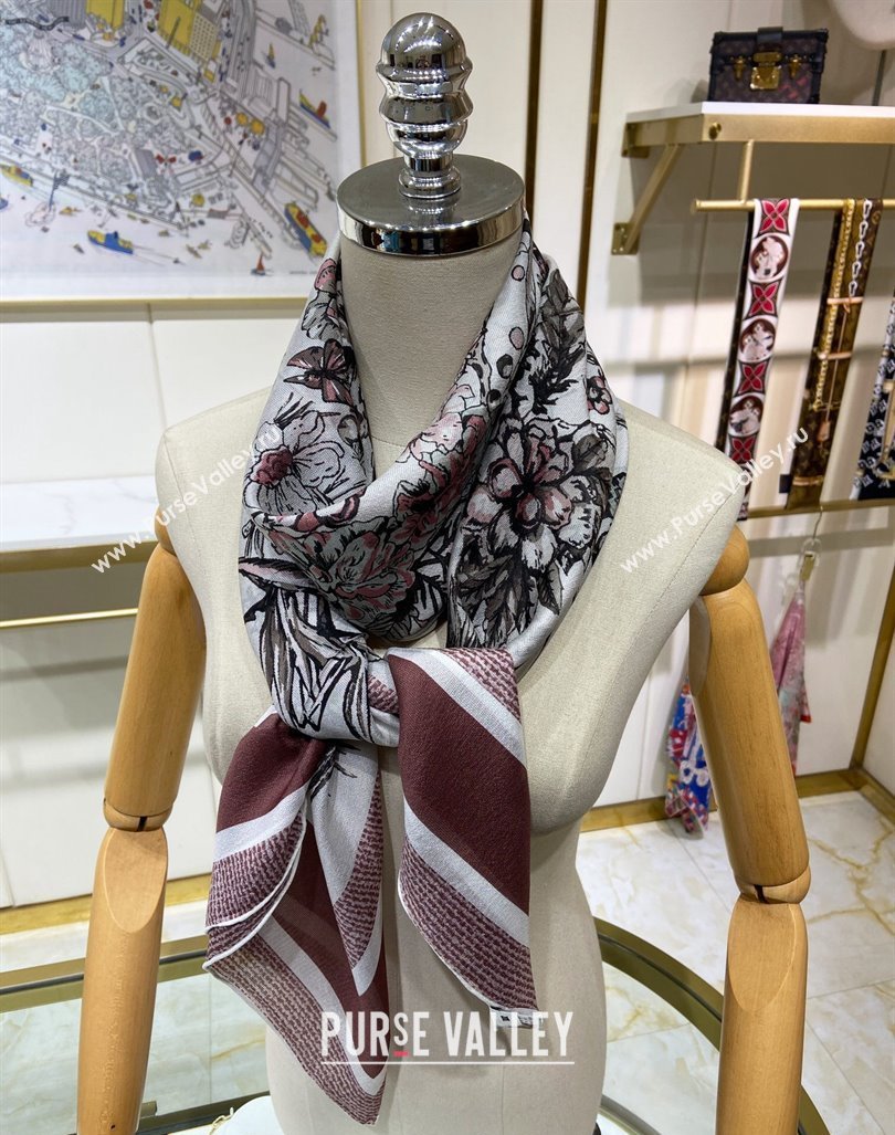 Dior Butterfly Silk Sqaure Scarf 140x140cm Dark Brown 2024 0304 (A-240304058)