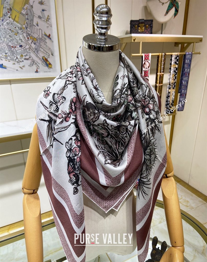 Dior Butterfly Silk Sqaure Scarf 140x140cm Dark Brown 2024 0304 (A-240304058)