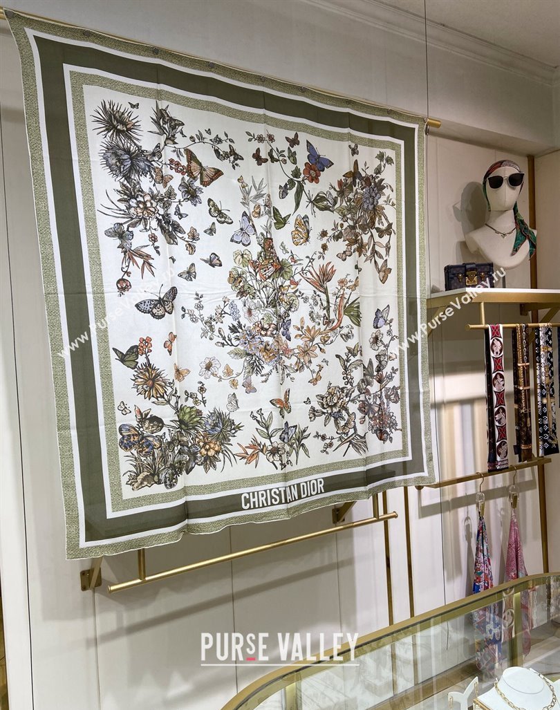 Dior Butterfly Silk Sqaure Scarf 140x140cm Green 2024 0304 (A-240304059)