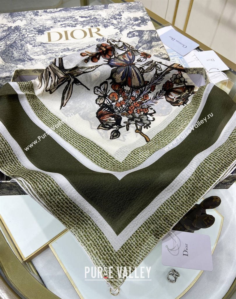 Dior Butterfly Silk Sqaure Scarf 140x140cm Green 2024 0304 (A-240304059)