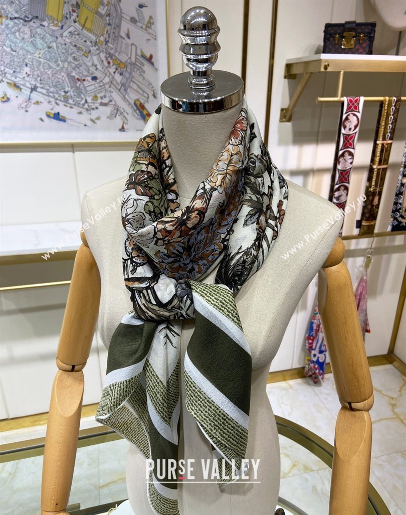 Dior Butterfly Silk Sqaure Scarf 140x140cm Green 2024 0304 (A-240304059)